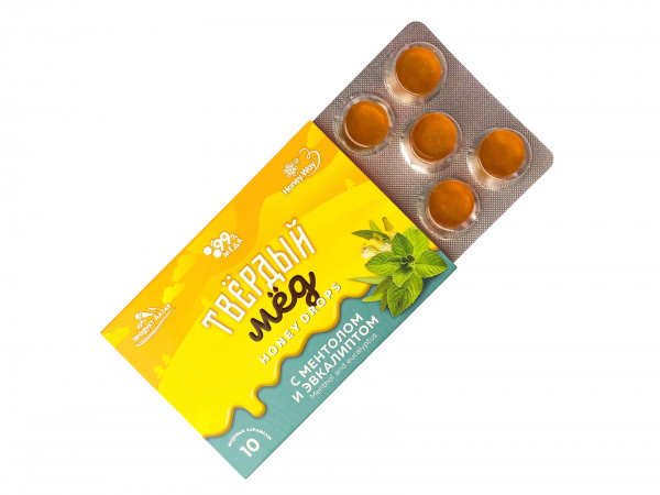 Карамель медовая со вкусом ментола и эвкалипта Твердый мёд, 30г